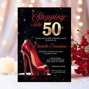 Stepping into 50 BIRTHDAY Red High Heels Fifty Invitation
