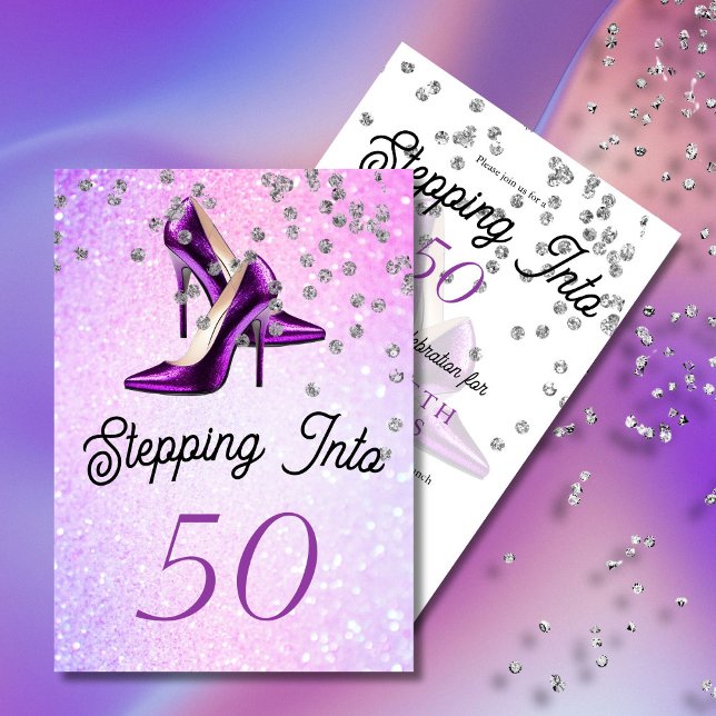 Stepping Into 50 Fiftieth Elegant Glitter Birthday Invitation (Creator Uploaded)