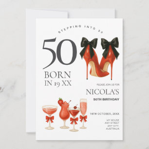 Stepping into 50 Modern Red & Black 50th Invite
