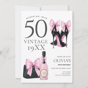 Stepping into 50 Pink 50th Birthday Invitation