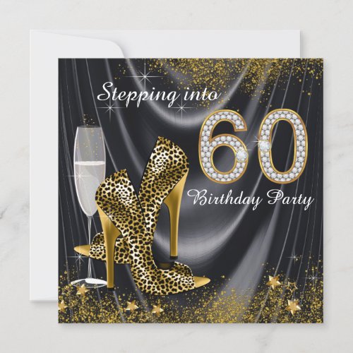 Stepping Into 60 Birthday Party Black Satin Invitation