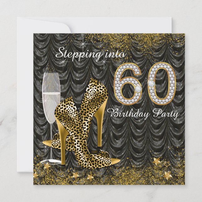 Stepping Into 60 Birthday Party Glitter Satin Invitation (Front)
