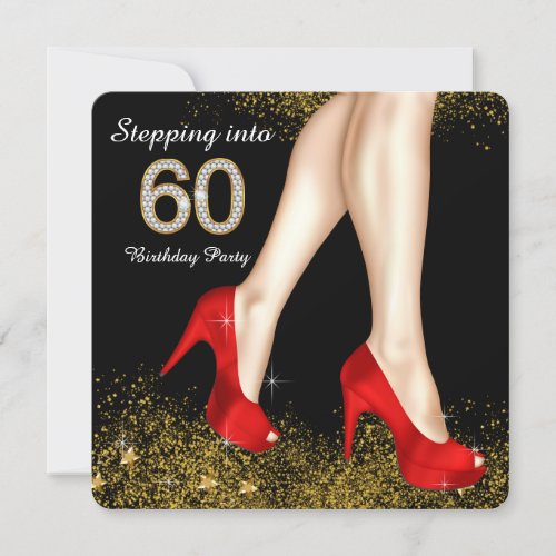 Stepping Into 60 Birthday Party Red Black and Gold Invitation