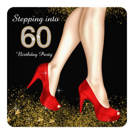 Stepping Into 60 Birthday Party Red Black and Gold Invitation | Zazzle.com