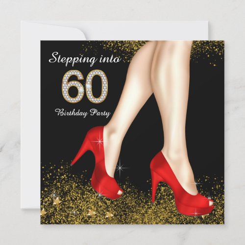 Stepping Into 60 Birthday Party Red Black and Gold Invitation
