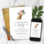 Stepping Into 60 Chic Floral Gold Heels Birthday Invitation<br><div class="desc">Modern, Elegant, "Stepping Into 60" Chic Floral Gold Heels Birthday Party Invitation featuring our glamorous glitzy watercolor gold high heel surrounded by pink and green tropical flowers. The background is a luxurious watercolor gold wash. Easy to customize with your information for a simply elegant 60th birthday birthday party invitation. Please...</div>