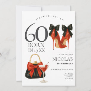 Stepping into 60 Modern Red & Black Party Invite