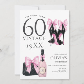 Stepping into 60 Pink 60th Birthday Invitation