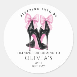 Stepping into 60 Pink 60th Thank You Favor Classic Round Sticker