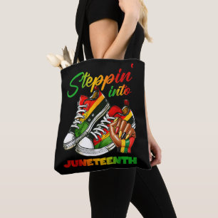 stepping into juneteenth Afro Woman Black Girls Tote Bag