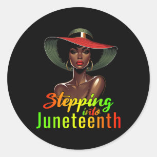 Stepping Into Juneteenth Black Afro Woman Wearing Classic Round Sticker