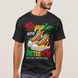 Stepping Into Juneteenth Black Girls Sneakers Afro T-Shirt
