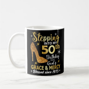 Stepping into my 50th birthday with gods grace coffee mug