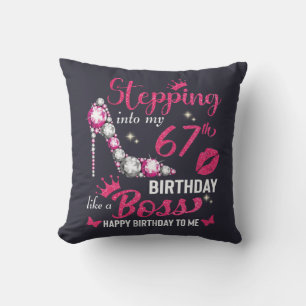 Stepping into my 67th birthday like a boss t-shirt throw pillow