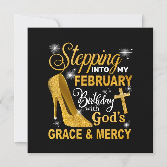 Stepping Into My February Birthday With Gods Grace Invitation (Front)