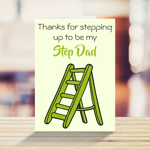 Stepping up funny Step Dad cartoon Fathers Day Card
