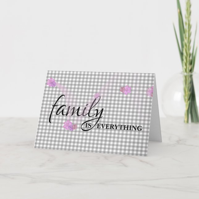 Stepsister Birthday Gray Gingham Card (Front)