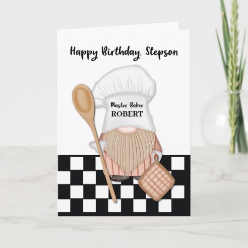 Stepson Birthday Whimsical Gnome Baker Baking Card