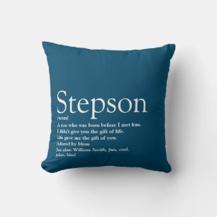 Stepson Blue Modern Fun Typography Throw Pillow