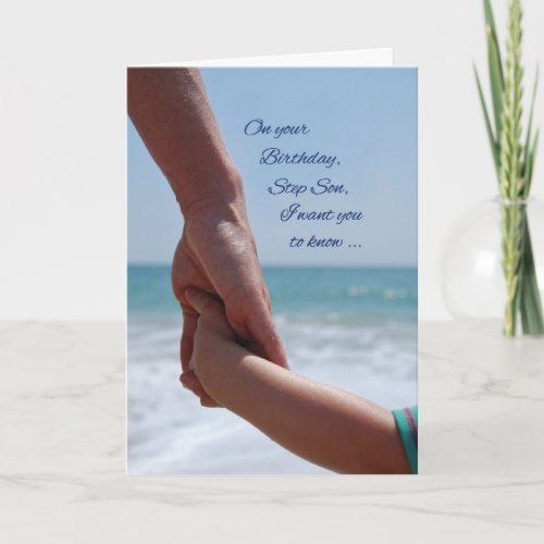 Stepson Child Birthday Holding Hands on Beach Card