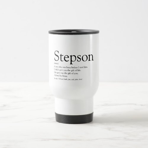 Stepson Fun Typographic Black and White Travel Mug