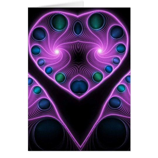 Stereo Love Heart Fractal Pink Greetings Cards
