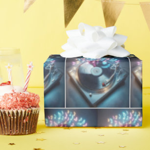 Stereo Turntable With Dancing Neon Notes Wrapping Paper