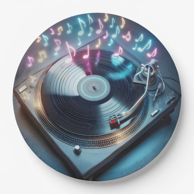 Stereo Turntable With Neon Notes Paper Plates (Front)