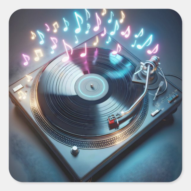 Stereo Turntable With Neon Notes Square Sticker (Front)