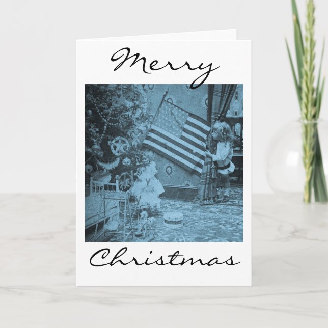 Stereoview Patriotic Christmas Little Girl Holiday Card (Front)
