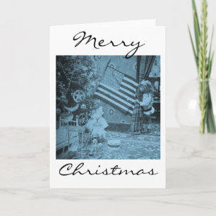 Stereoview Patriotic Christmas Little Girl Holiday Card