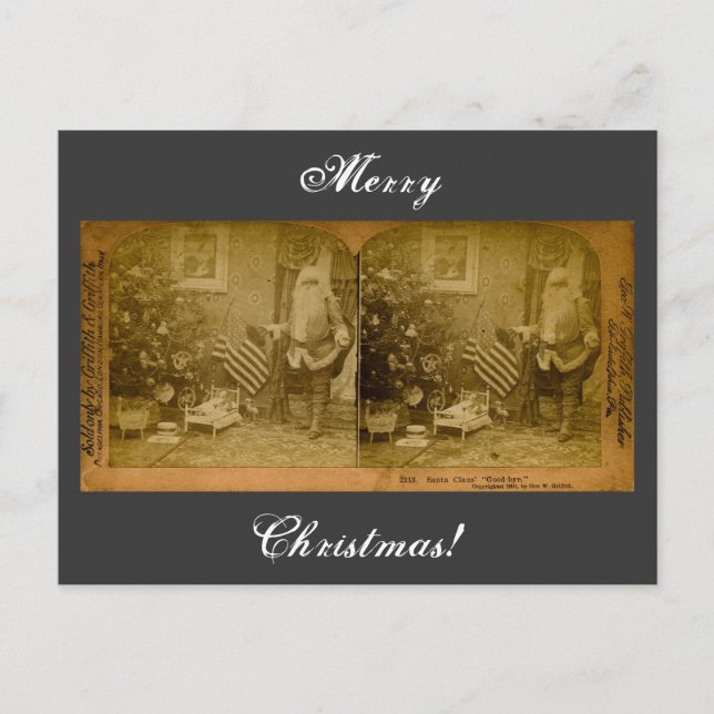 Stereoview Santa & American Flag ca 1901 Holiday Postcard (Front)