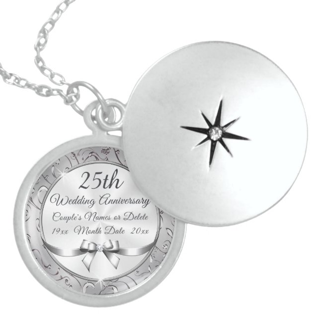 Sterling Silver 25th Anniversary Gifts for Wife Locket Necklace (Front)