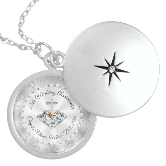 Sterling Silver 25th Wedding Anniversary Gifts Locket Necklace (Front)