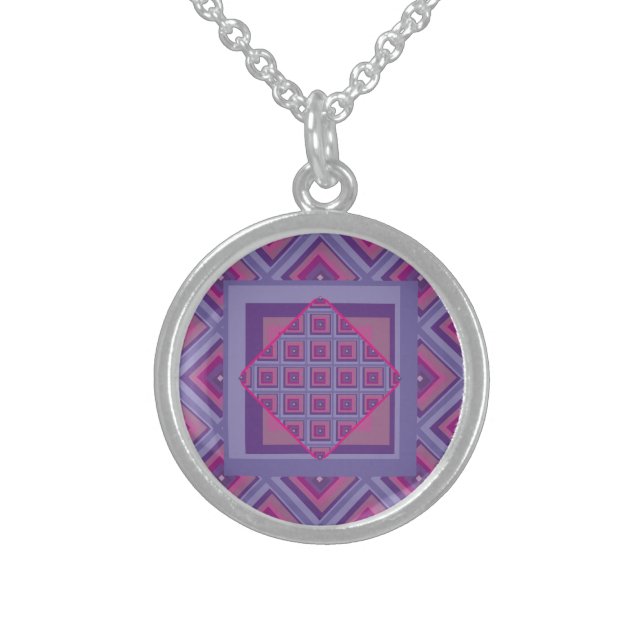 Sterling silver art purple passion diamond pattern necklace (Front)