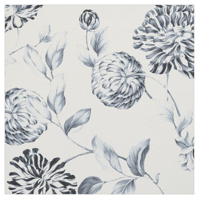 Sterling Silver Blue Vintage Dahlia Flower Pattern Fabric (Swatch)