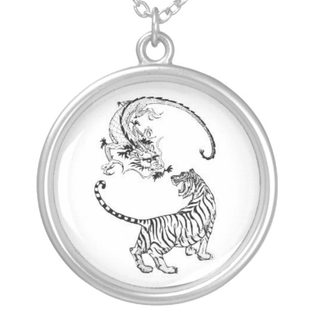 Sterling Silver Dragon & Tiger Necklace (Front)