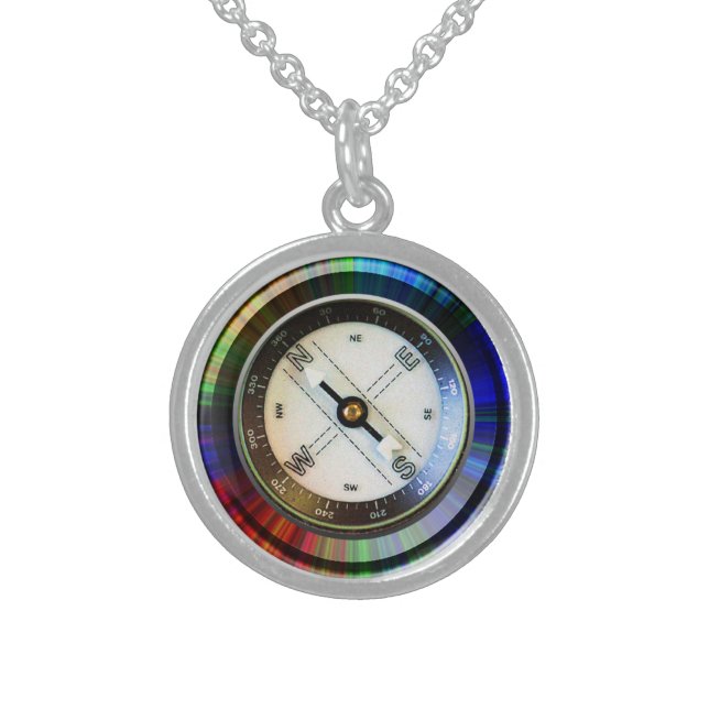 Sterling Silver Faux Compass Necklace (Front)