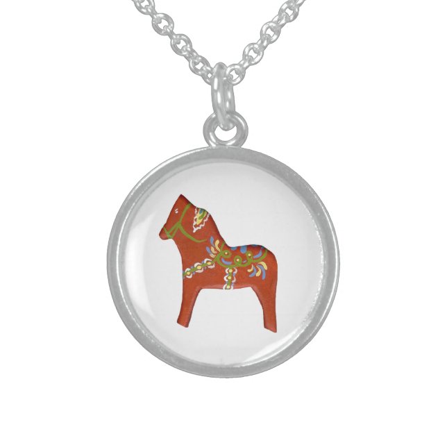 Sterling Silver Forest Lake Dala Horse Necklace (Front)