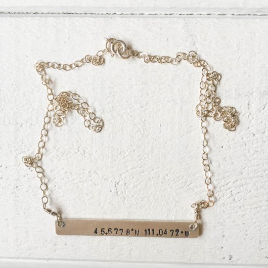 Sterling Silver GPS Coordinates Bar Necklace (Front)