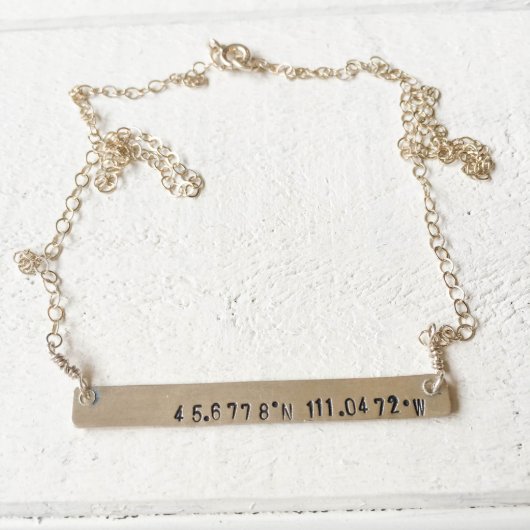 Sterling Silver GPS Coordinates Bar Necklace (Front)