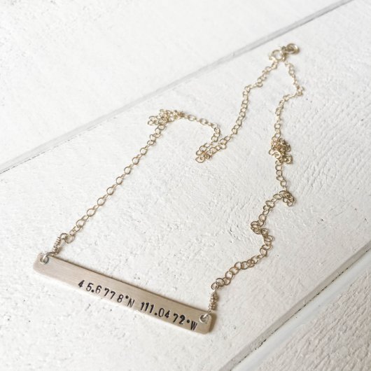 Sterling Silver GPS Coordinates Bar Necklace (Front)