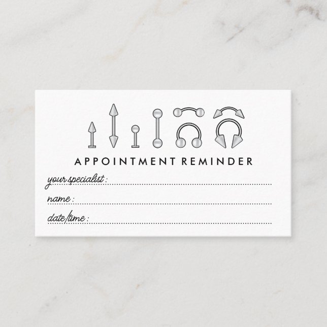 Sterling Silver Jewelry Appointment Body Piercing Business Card (Front)