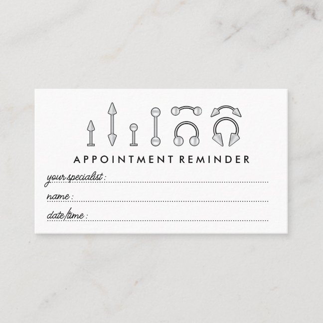 Sterling Silver Jewelry Appointment Body Piercing Business Card