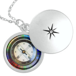 Sterling silver Locket Faux Compass Necklace