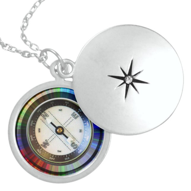 Sterling silver Locket Faux Compass Necklace (Front)