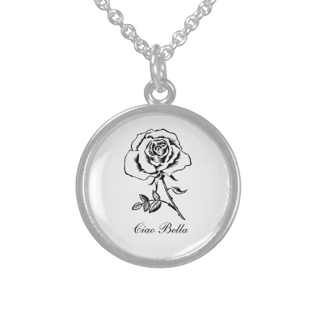 Sterling Silver Necklace "Ciao Bella" w/ rose (Front)