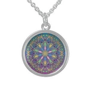 Sterling Silver Necklace with Colorful Mandala