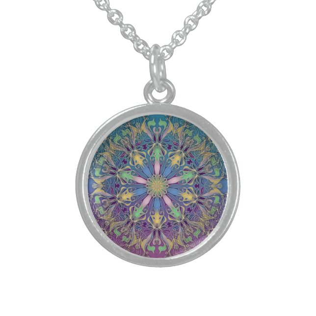 Sterling Silver Necklace with Colorful Mandala (Front)