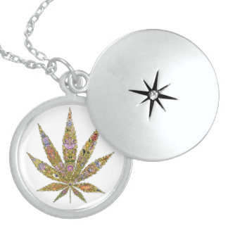 sterling silver paisley pot leaf locket necklace